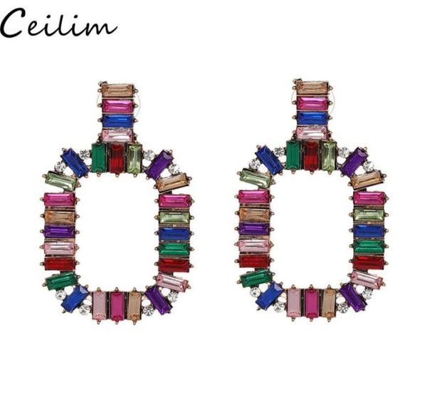 

big square geometry earring vintage crystal stone long dangle rainbow earrings for women gold color square statement wedding party3514433, Silver