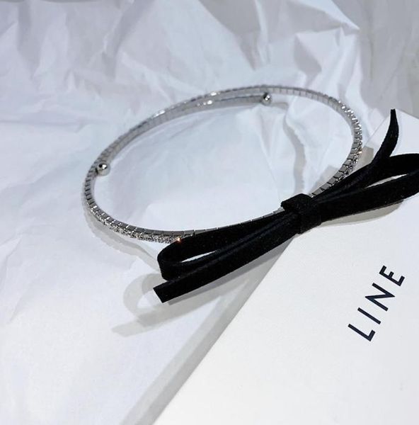 

fashioncolliers black bowknot chokers necklaces for women hyperbole rhinestone collars fashion choker women jewelry 2020 show bij7128747, Golden;silver