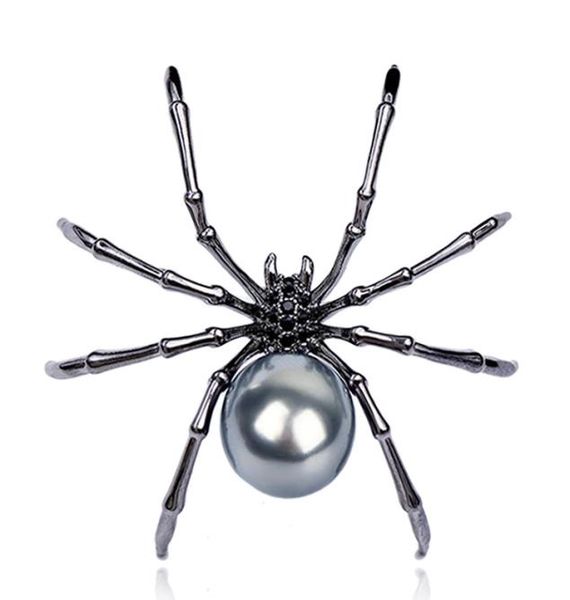 

luxury fashion women rhinestone faux pearl spider brooch pin corsage lapel jewelry gift3206538, Gray