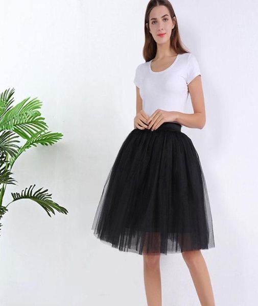

skirts 7 layers midi a line tutu tulle skirt high waist pleated skater womens vintage lolita ball gown summer saias jupe1335969, Black