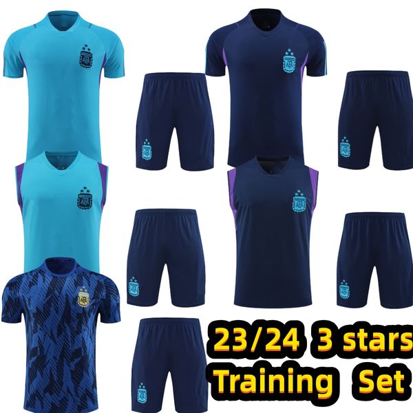 

3-star argentina 23 24 tracksuit short sleeve training set soccer shirt maradona di maria23/24 men's children's set football shirt, Black