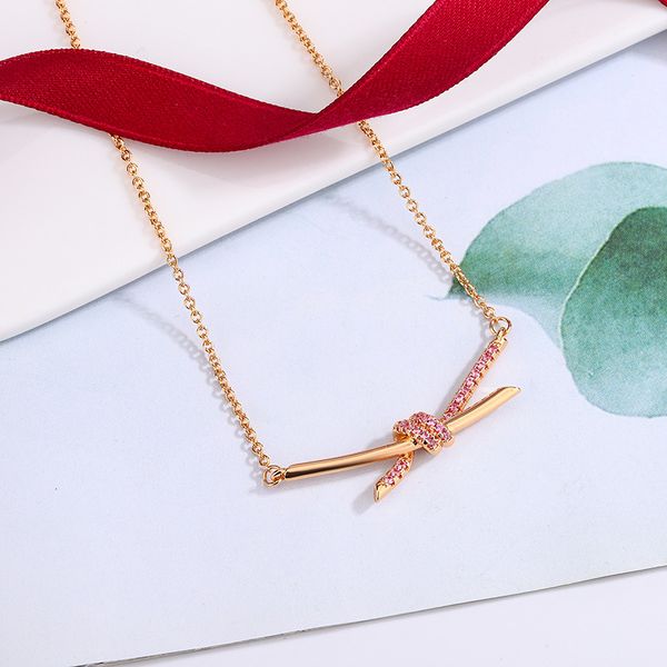 

fashion designer necklace pendant s925 18k rose gold set with pink jewelry necklace, Silver