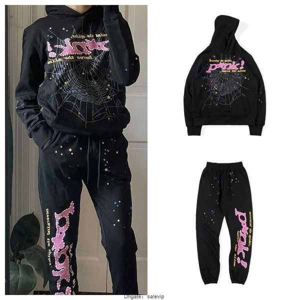 

555 spider hoodie sp5der worldwide pink young thug sweater men's woman nevermind foam print pullover clothing, Black
