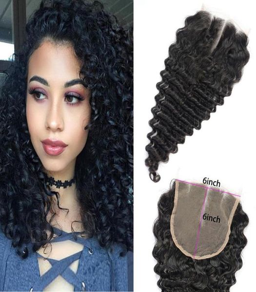 

peruvian human hair extensions 6x6 lace closure deep wave closures 1022inch deep curly natural color with baby hairs5153257, Black;brown