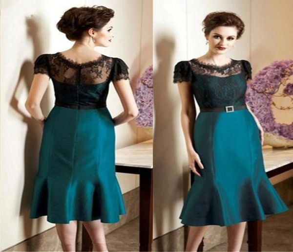 

black lace short sleeves formal party gowns with sash jewel neck zipper back mermaid prom dresses4145678