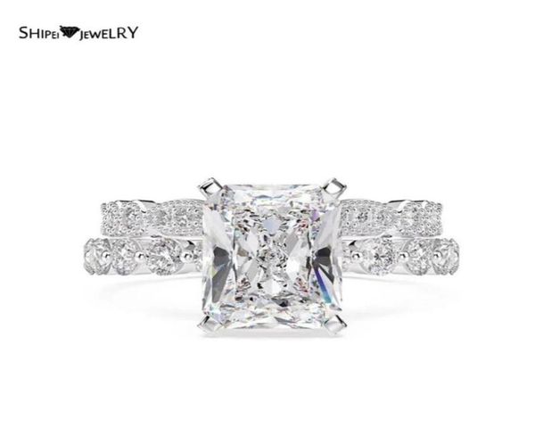 

cluster rings shipei 100 925 sterling silver created moissanite diamonds gemstone wedding engagement women ring set fine jewelry 1050091, Golden;silver