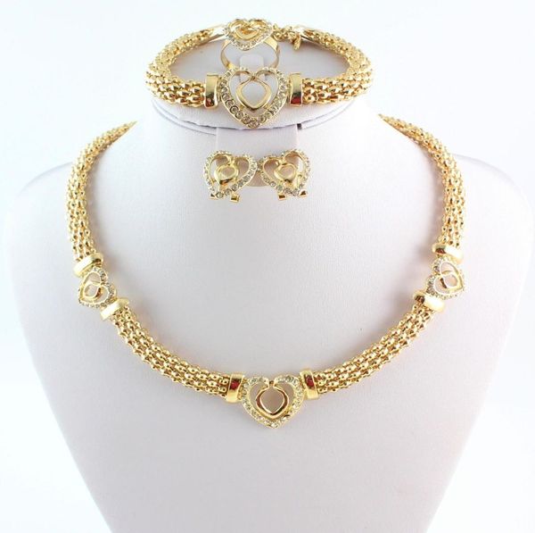 

fashion jewelry sets for women 4pcs heart jewelry bridal rhinestone necklace set austrian crystal dubai african costume wedding9414352, Slivery;golden