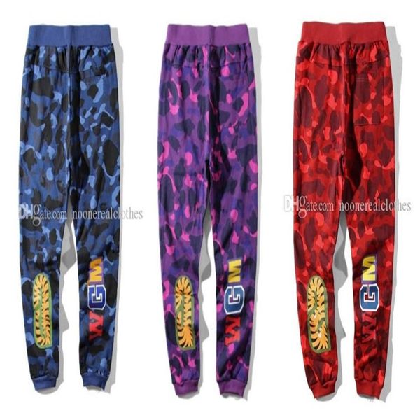 

mens sportswear pants jogger tracksuit causel cotton terry fabric black hip hop men shark mouth a p ehead camouflage trousers306j