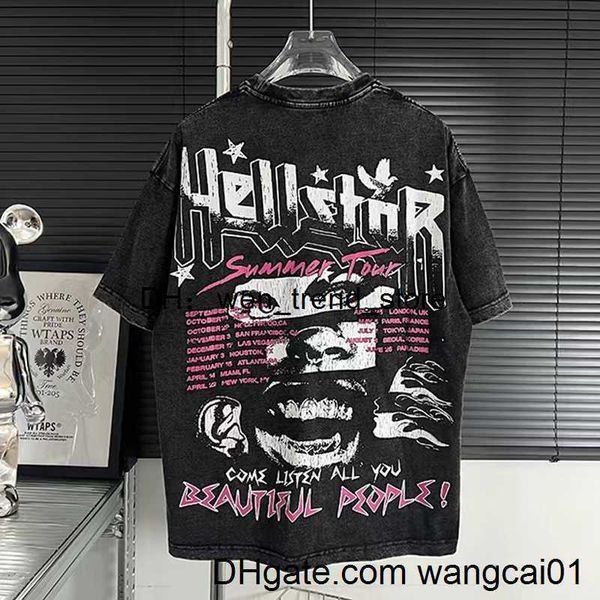 

men's t-shirts hip hop hellstar cracks women portrait print graphic t-shirt vintage wash design tshirt 2023 men streetwear distressed t, White;black