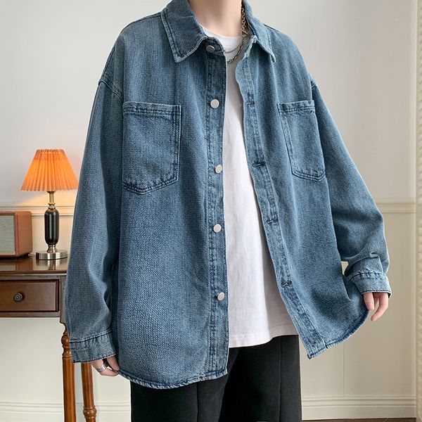 

mens jackets korean blue casual workwear jean jacket loose youthful male vintage streetwear clothes fashion denim 230810, Black;brown