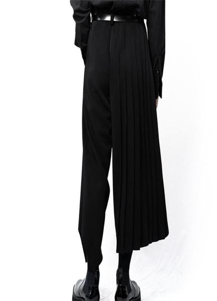 

men039s pants yamamoto style casual trousers wideleg culottes irregular asymmetrical structure dark superloose trousers3284387, Black