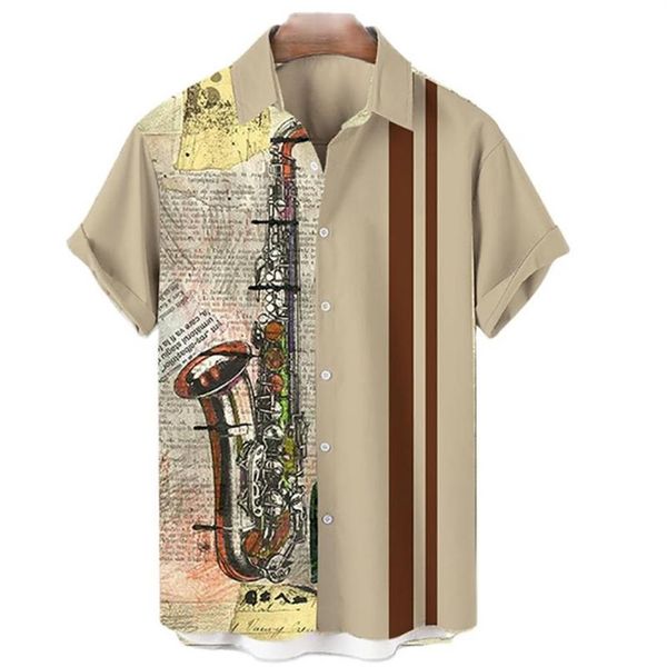 

men's casual shirts fashion hawaiian one button musical instruments 3d printed short-sleeve beach blouses camicias240c, White;black
