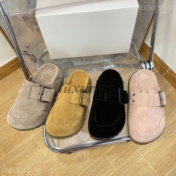

naked wolfe slippers designer boston clogs women cork flat slides wrapped toe suede mules thick soled slippers vintage loafers, Black