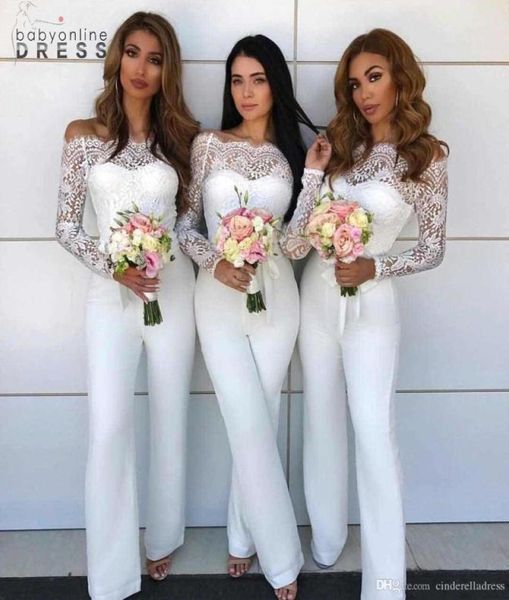 

off shoulder lace jumpsuit bridesmaid dresses for wedding sheath backless wedding guest pants suit gowns plus size ba8978 bm09312918019, White;pink