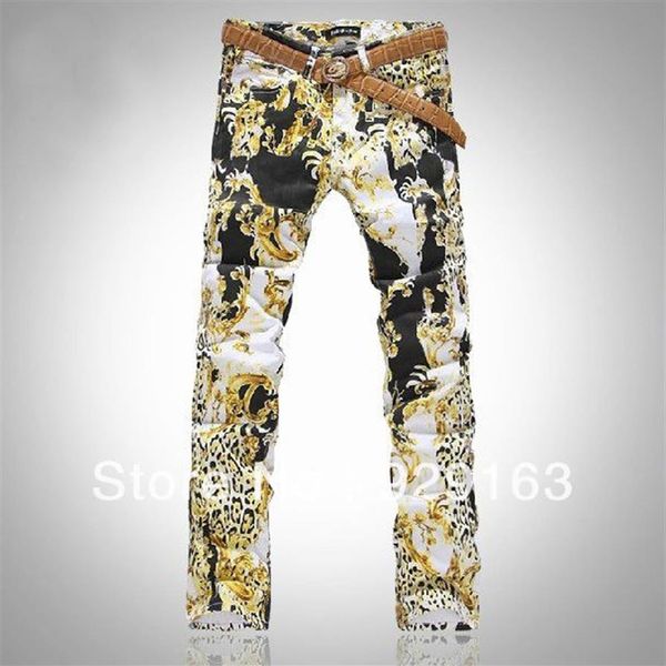

whole-european and american style printed jeans for men mens leopard print pants slim straight denim pants for men shipp278d, Blue