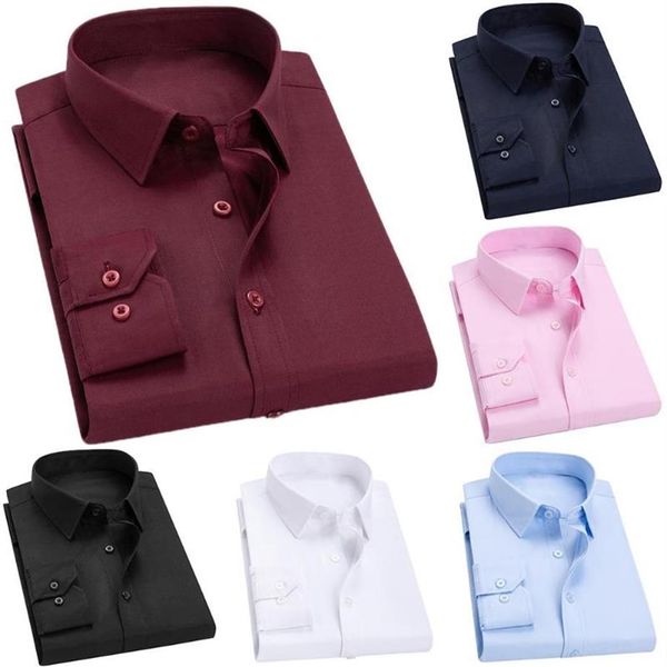 

business men solid color long sleeve pocket cotton plus size buttons down shirt elegant groom wedding party accessory207g, White;black