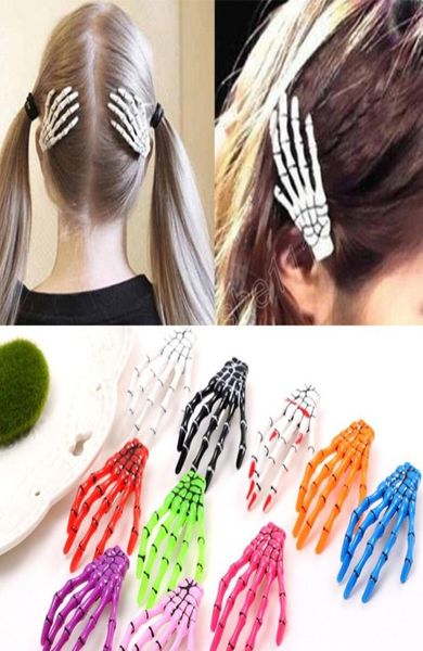 

skull hand bone barrettes hairpin skeleton hair clips hairclips fluorescent color women girls hair accessories8688347, Slivery;white