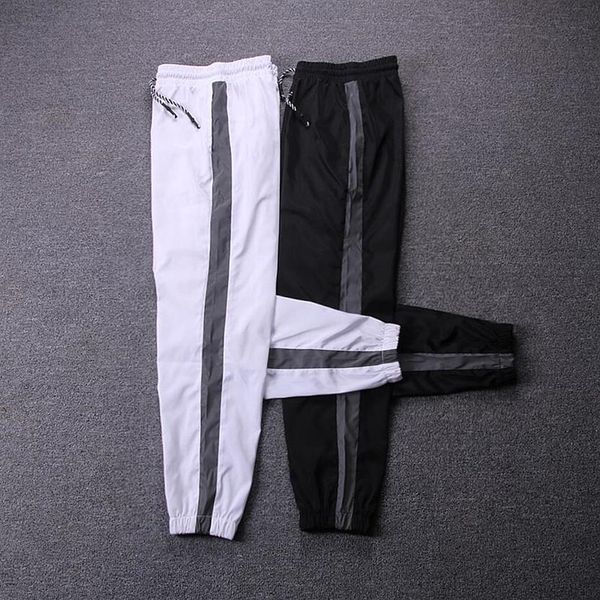 

autumn winter reflective men sweatpants couple style hip hop streetwear track pants elastic waist fashion joggers trousers women224p, Black