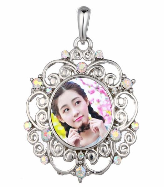 

dye sublimation button necklaces pendants fashion flower necklace pendant button jewelry with zircon heat transfer diy blank consu6450594, Silver