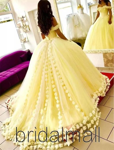 

princess sweet 16 quinceanera dresses with handmade flowers off the shoulder yellow tulle ball gown prom dresses formal party brid3706231, Blue;red