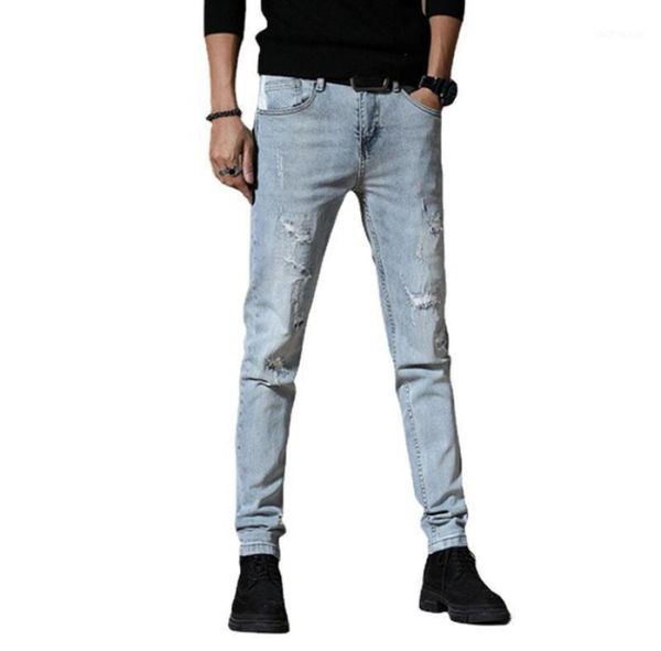 

men039s jeans mens slim fit men pants trousers for homme streetwear clothing casual elastic1640008, Blue