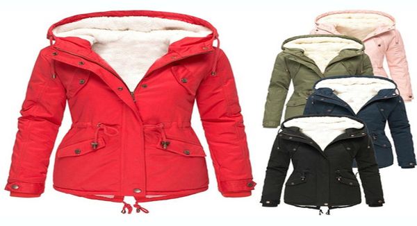 

winter warm jackets women plush parka hooded coats plus size solid color thicken down jacket female long sleeve zipper overcoat4397725, Black