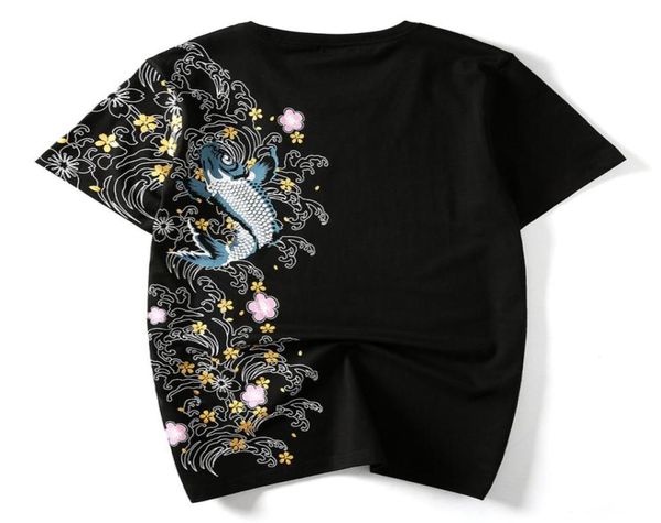 

man039s summer printed fish cotton embroidery tshirs lady039s chinese style street hip hop clothing retail te7905886, White;black