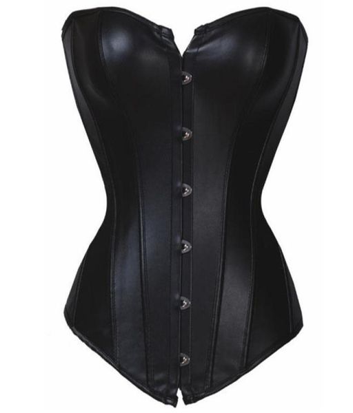 

wholeblack faux leather burlesque overbust corset punk goth fetish9687329, Black;white