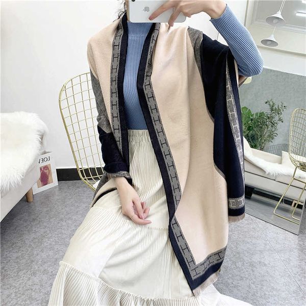 

wholesale h home scarf for sale 2023 autumnwinter new korean fashion thickened warm women's warmth series imitation cashmere shawl, Blue;gray