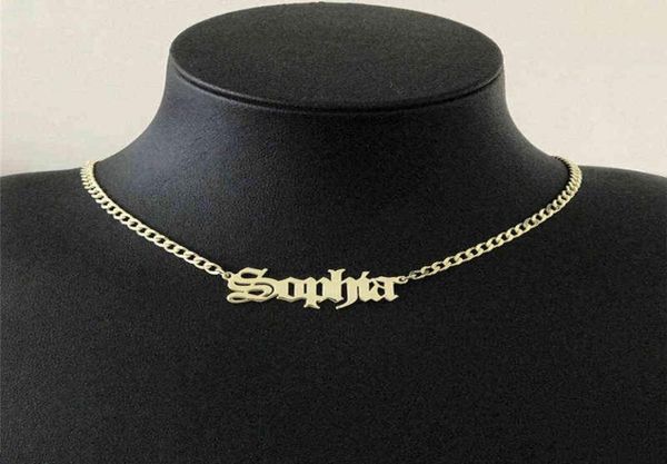 

custom old english name necklaces for women men rose gold silver color stainless steel cuban chain personalized gothic necklace h19670204