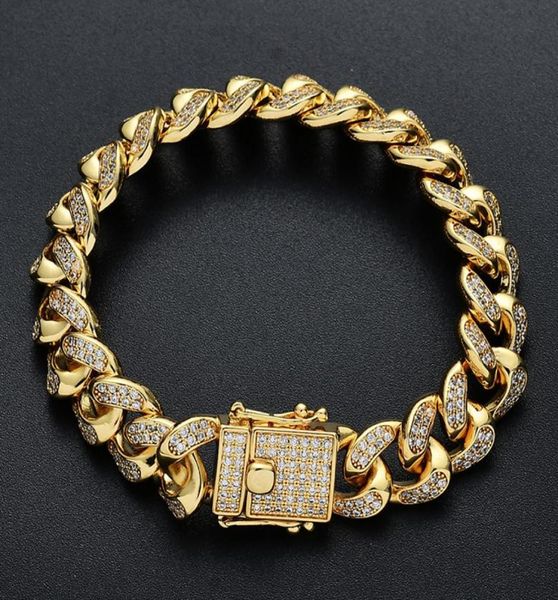 

hip hop micro paved cubic zirconia bling iced out miami curb cuban chain bracelets for women men rapper bracelets jewelry7928352, Black