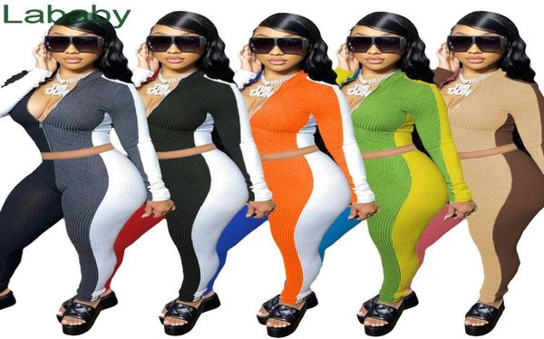 

women tracksuits two pieces set designer slim contrast stitching zipper jacket long sleeve pants ladies autumn casual sportwear ou3809883, Gray