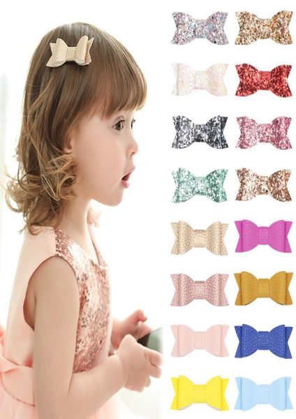 

girls hairpins leather bow barrettes kids paillette hair clips sequin big bows clip boutique bowknot hair accessories kfj2134355804, Slivery;white