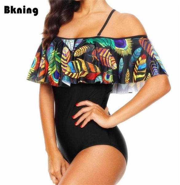 

ruffle swimsuit 1 piece one women large 2019 xxl monokini plus size 2018 trikini tribal print african plunge swimwear straps pad y1198894, White;black