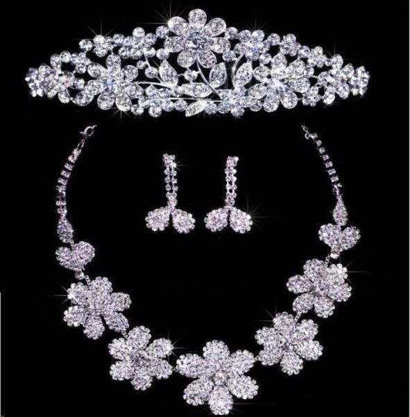 

twinkling floral crystal necklace earrings set bridal crown tiaras 7673272, Silver