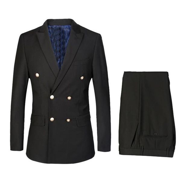 

men's suits & blazers double breasted groom tuxedos peaked lapel man blazer for groomsman suit custom made black jacket pant227f, White;black