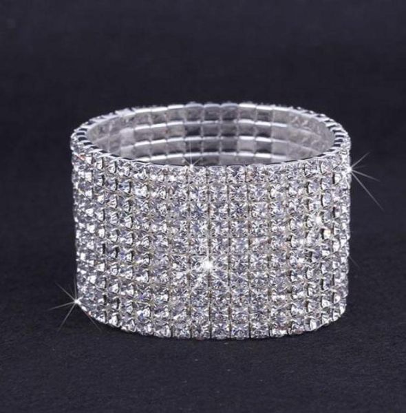 

10pcs 10 rows wide austria cz rhinestone bracelet crystal elastic bangle wristband bracelet party jewelry xmas gift zau10106068722, Golden;silver