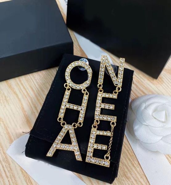 

fashion gold diamond dangle earrings ladies brand designer large letter pendant earring6652997, Silver