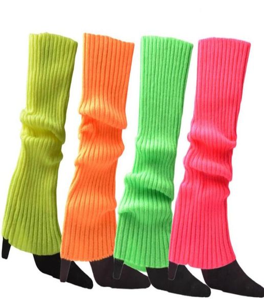 

women ribbed knit leg warmers knee high socks for sports yoga dance 80039s music themed party props rainbow color6614050, Black;white