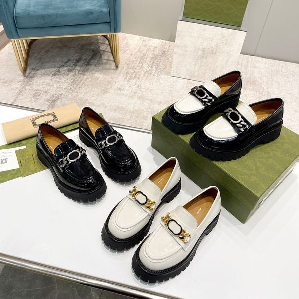 

g chained embellished platform loafers horsebit leather loafers polished cowhide classic loafers comfortable shoes women's designer sho, Black