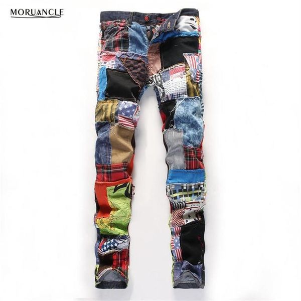 

2020 new mens fashion patchwork jeans personality jean joggers with patches slim fit denim trousers bran designer straight e00152222, Blue