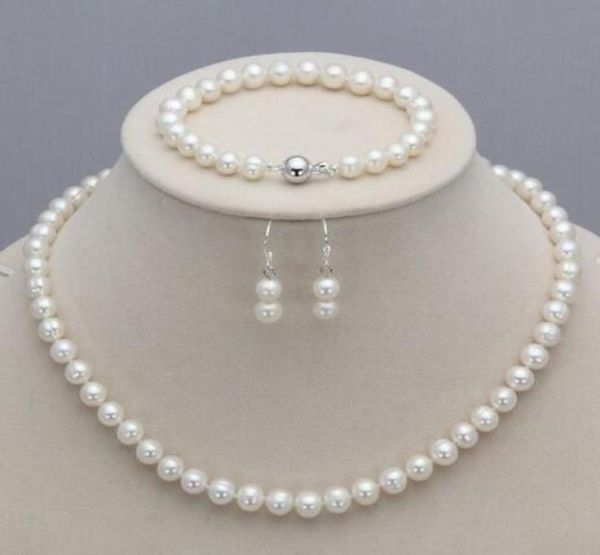 

new 78mm natural freshwater pearl necklace bracelet earrings set7673048, Silver