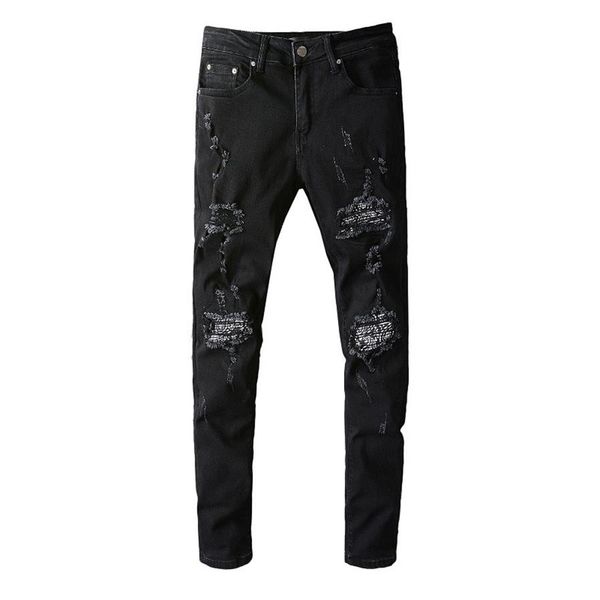 

2021 mens designer jeans distressed ripped biker slim fit motorcycle denim for men s fashion jean mans pants pour homm267b, Blue