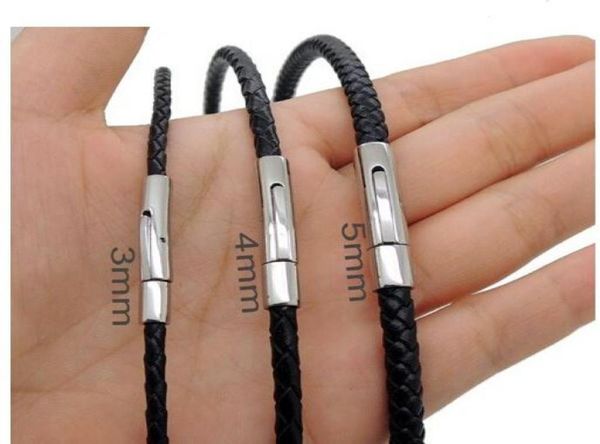 

3mm4mm5mm plain or braided black genuine leather cord necklace with 316l stainless steel spring mechanical clasp1624 inches2488264, White;red