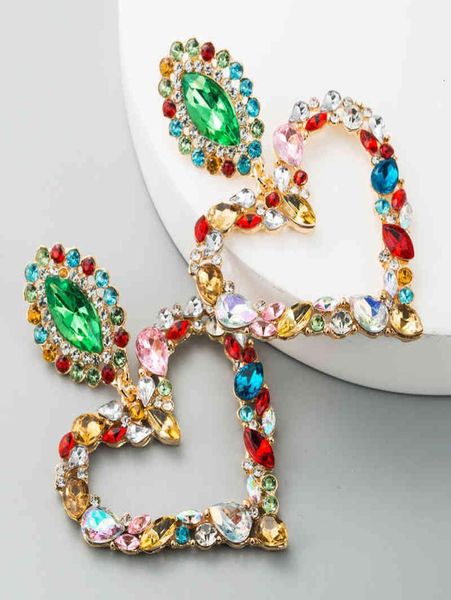 

popular heartshaped alloy inlaid with color diamond and exaggerated temperament earrings7879955, Golden