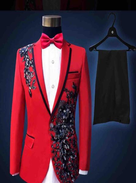 

2019 new men male sequins tuxedo stage performance formal dress magician039s coat club bar preside over the chorus the band com2087757, Black;gray
