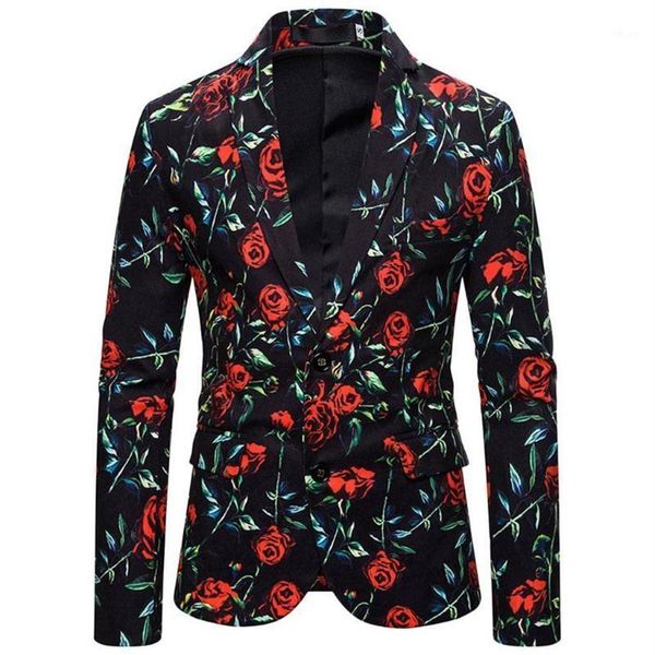 

blazer masculino 2020 spring new men fashion rose print style clothing suit casual flowers male blazer jacket coat hombre1246s, White;black