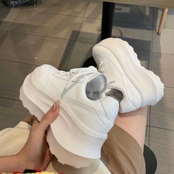 

same height as a small thick soled lace up small white shoes women's muffin shoes and a new style of old dad shoes, Black