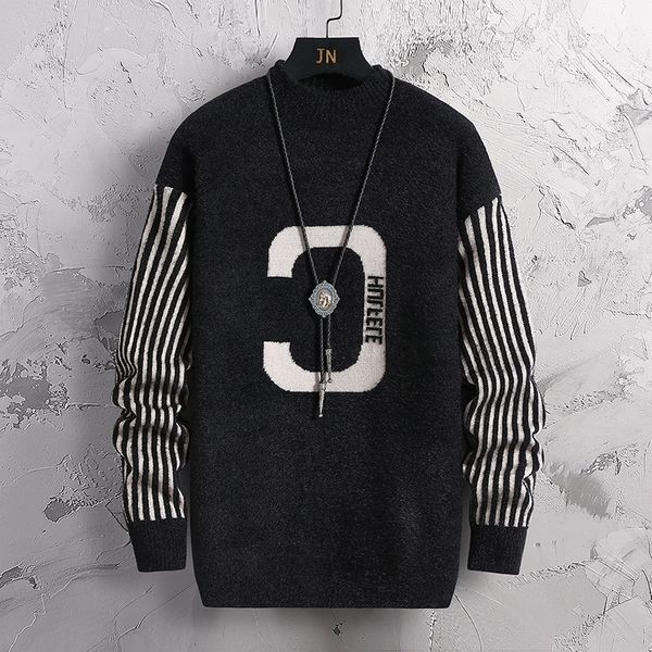 

men's sweaters fashion striped sweater men's pullover o-neck slim fitting pullover knit warm winter korean casual men's cloth, White;black