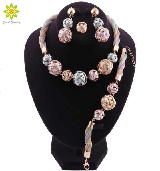 

african beads jewelry set nigerian wedding new arrival women jewelry set dubai gold plated vintage statement necklace set2495873, Slivery;golden